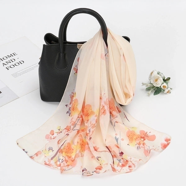 Women's Sweet Flower Chiffon Printing Silk Scarf