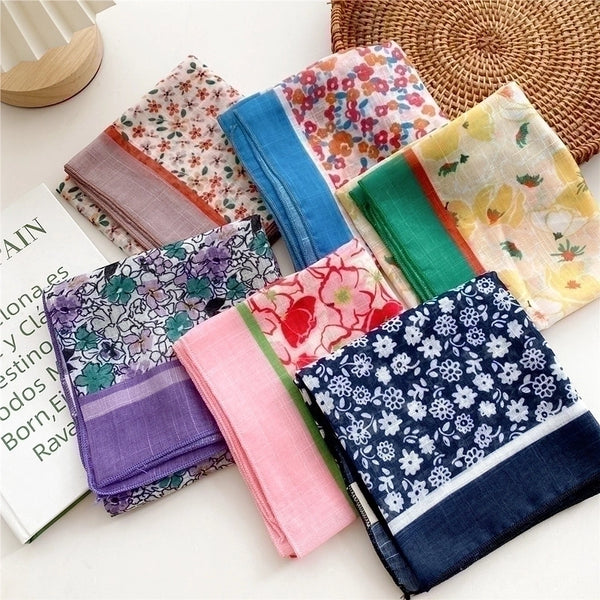 Women's Sweet Flower Cotton And Linen Printing Cotton Linen Scarves