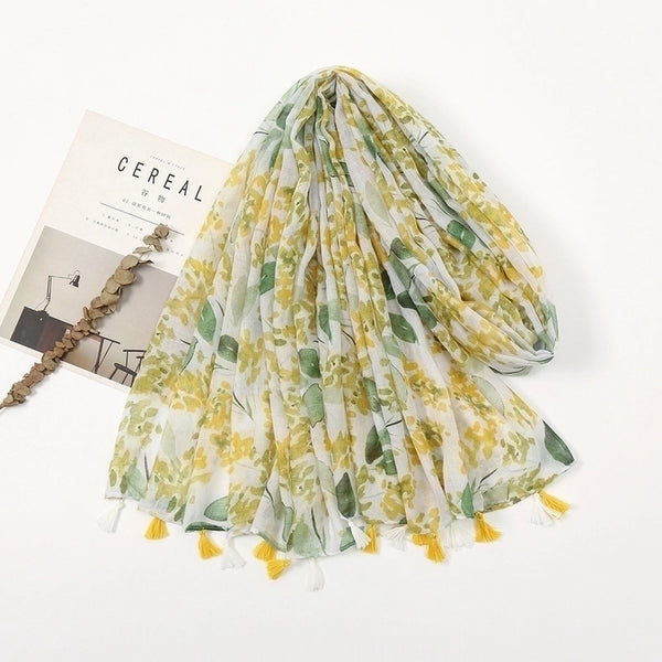 Women's Sweet Flower Cotton And Linen Tassel Silk Scarves