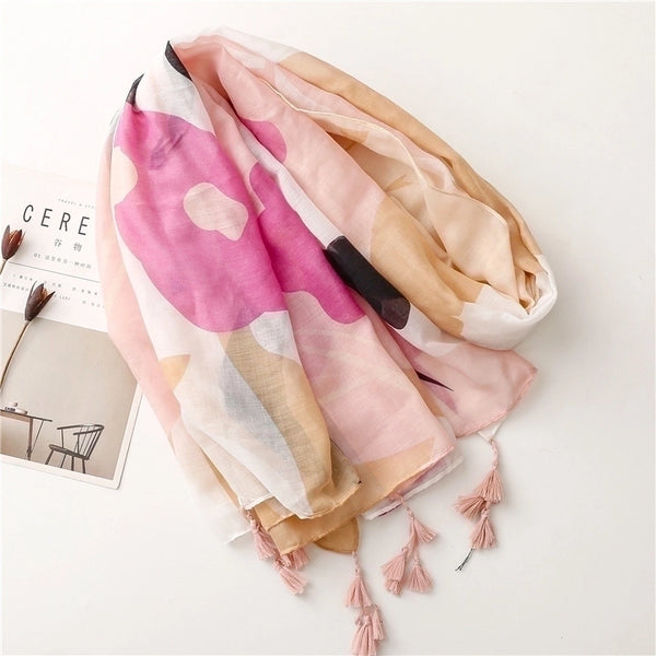 Women's Vacation Color Block Voile Silk Scarves