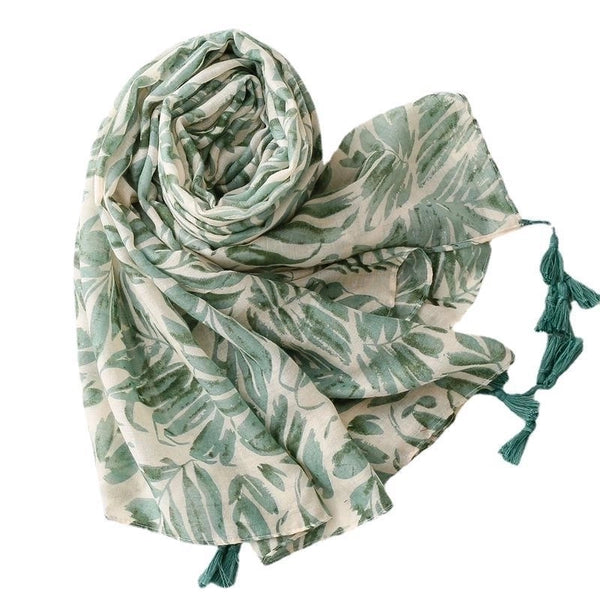 Women's Vacation Leaf Voile Silk Scarves