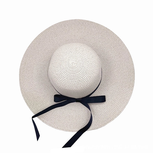 Women's Vacation Solid Color Bowknot Big Eaves Straw Hat