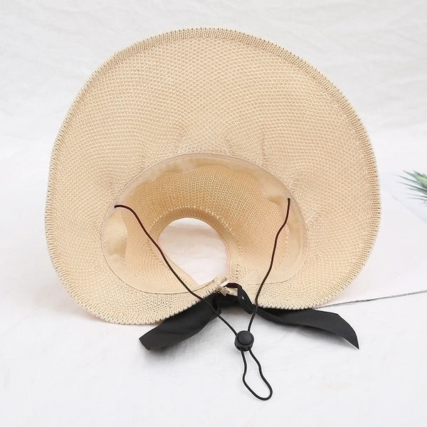 Women's Vacation Solid Color Bowknot Big Eaves Sun Hat