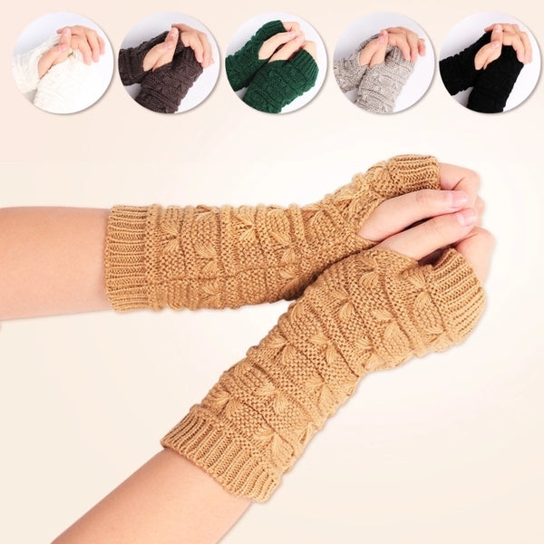 Wool Gloves Winter Cold-proof Knitted Warm Half-finger Computer Gloves Autumn And Winter  Women's Thickened Winter Sleeves