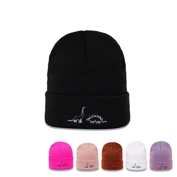 Woolen Hat Autumn And Winter New Wild Fashion Warmth Japanese Cute Two Dinosaur Knitted Hat Korean Trend