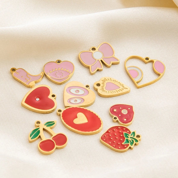 Yuhui Stainless Steel Necklace And Pendant Dripping Oil Cute Cartoon Accessories 18K Gold Plated Strawberry Heart Trendy Accessories